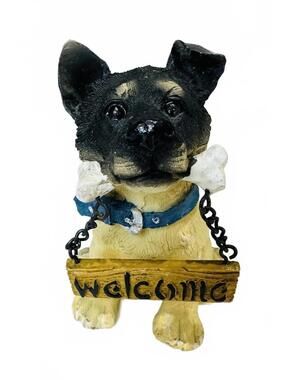German Shepherd Dog Figurine with Welcome Sign & Bone